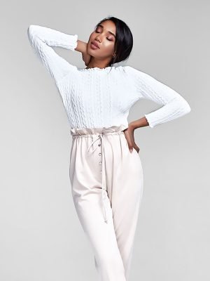 Elastic waist waffle knit trousers